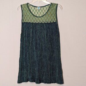 Women's J&M, Sleeveless Teal & Green Lace, Accordion Tunic Top; Size S